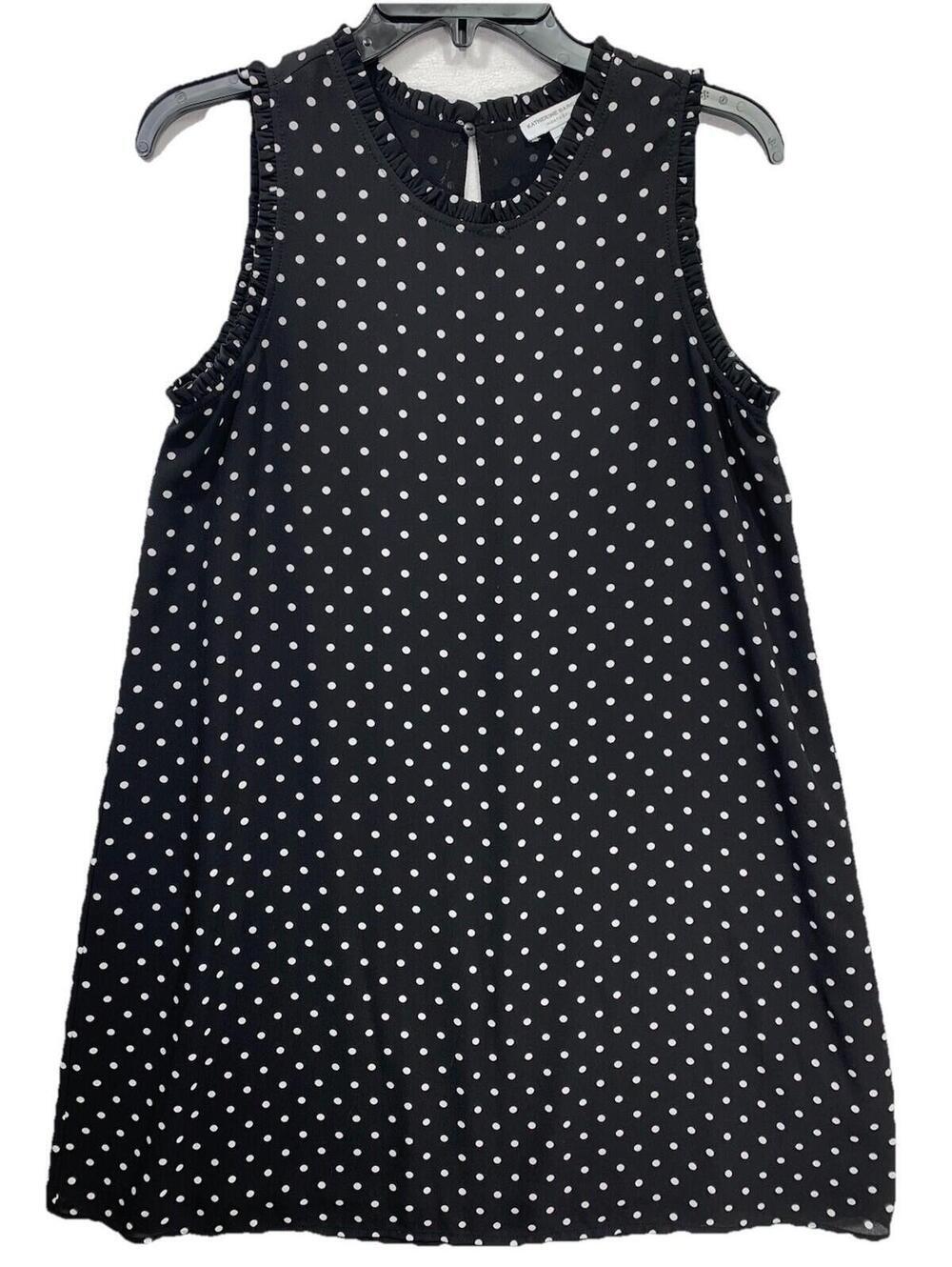 Katherine Barclay Polka Dot Dress Womens 2 Black White Ruffle Shift MD6556L